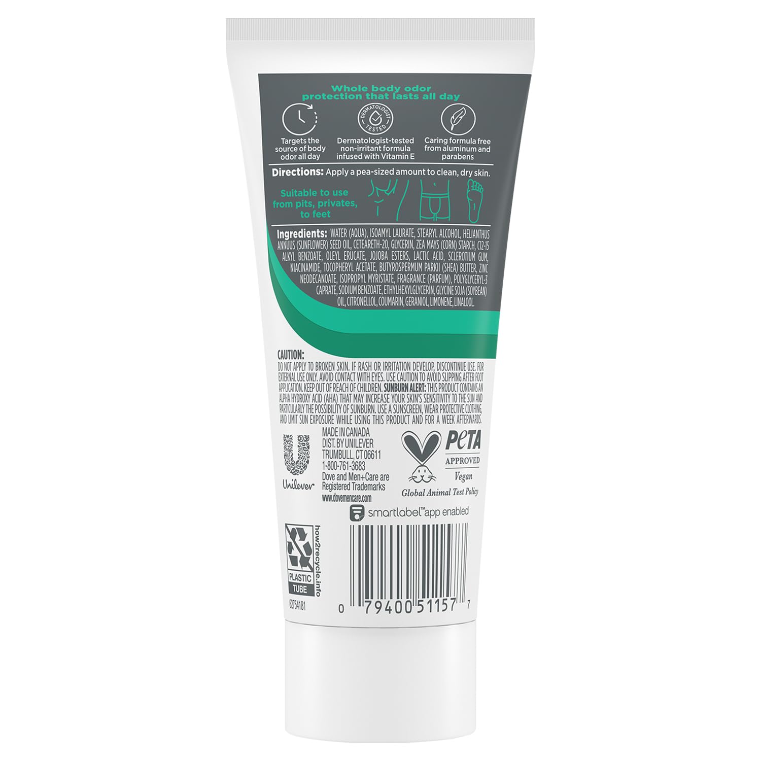 Dove Men+Care Whole Body Deo Aluminum-Free Deodorant Cream Aloe + Bamboo Suitable from Pits, Privates, to Feet 2.5 fl oz (Pack of 2)